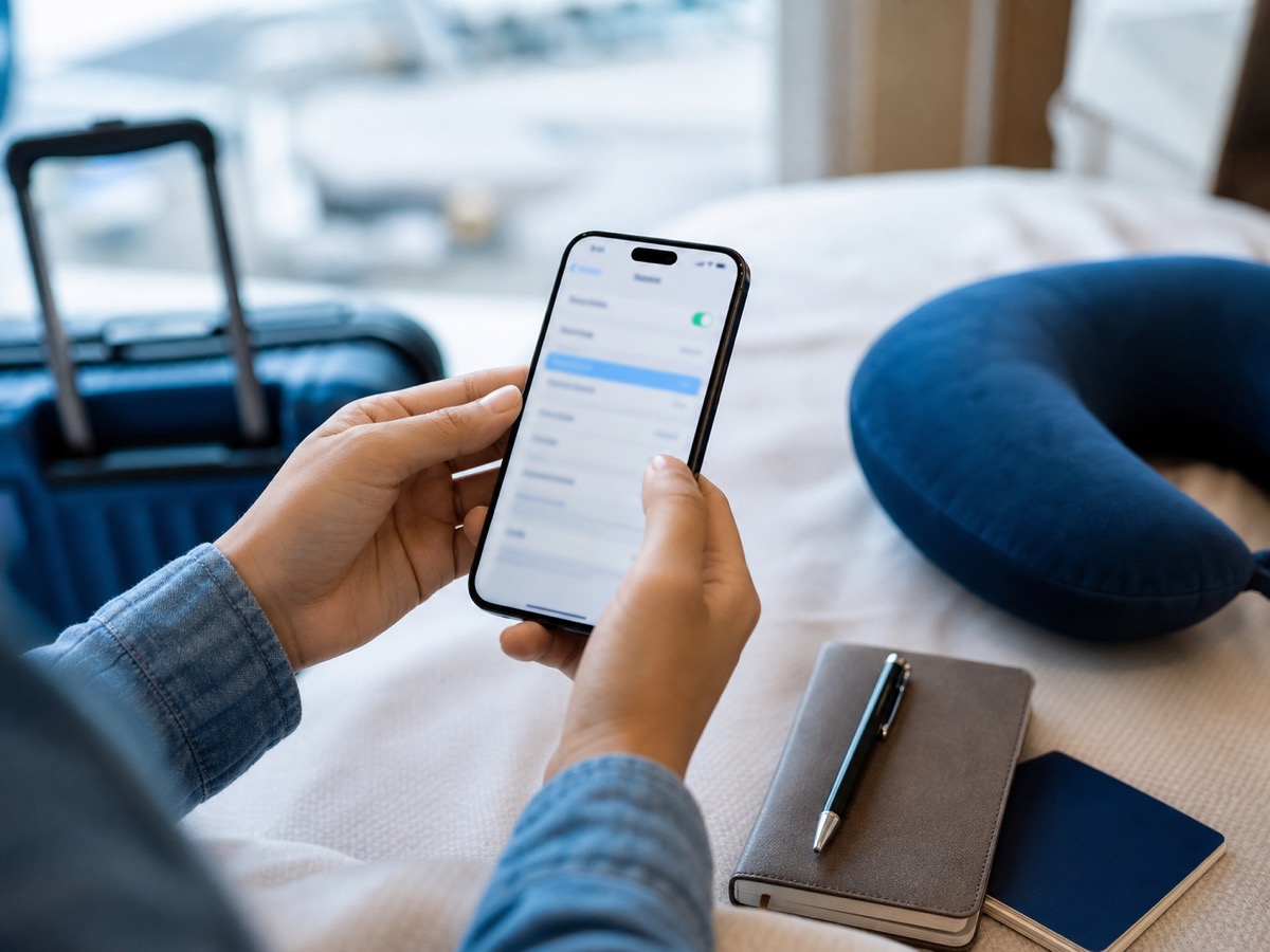 Phone setup scene for using a travel eSIM on a USA and Canada trip